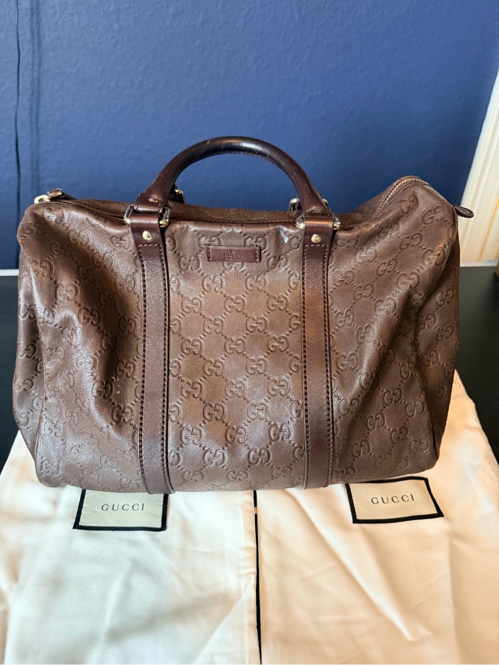 Gucci Brown Monogram Leather Satchel